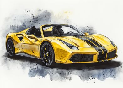 Yellow Ferrari 488 Spider Sport Car