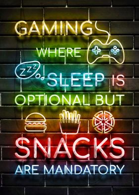 Gaming Sleep Snacks Neon Sign