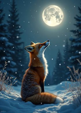 Fox Under Winter Moonlight