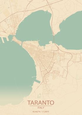 Taranto Italy Vintage Style City Map