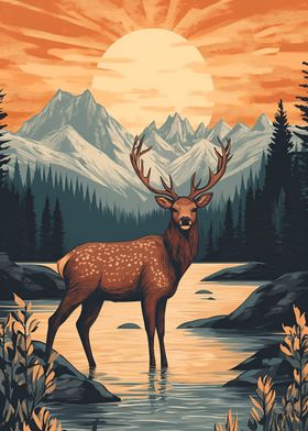 Deer in Mountain Lake