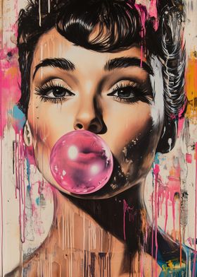 Pop Art Woman Blowing Bubblegum