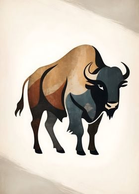 Vintage Abstract Bison Illustration