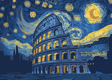 Colosseum Starry Night Art