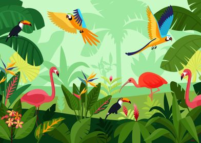 Tropical Birds in Jungle