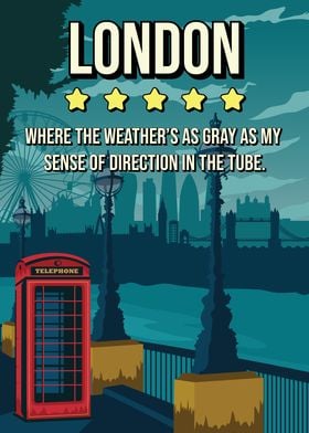 Funny London Review Skyline Poster