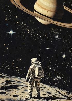 Astronaut Gazing at Saturn