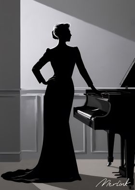 Silhouette of a Woman at a Piano