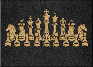 Gold Chess Pieces on Black 