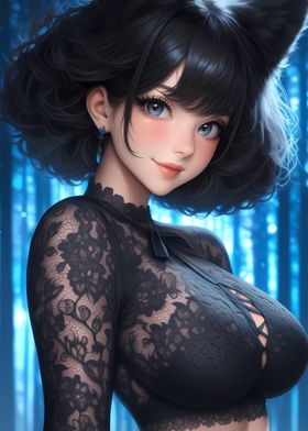 Anime Girl in Black Lace