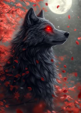 Black Wolf with Red Eyes