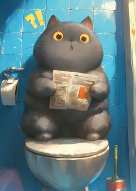 Cat Reading on Toilet