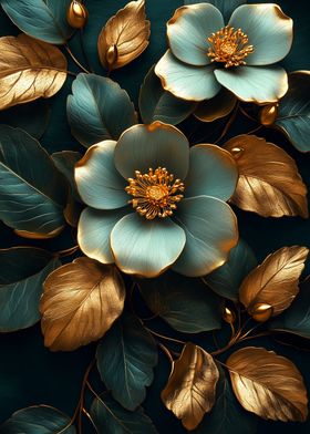 Gold & Teal Floral Art