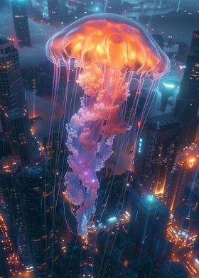 Jellyfish Over Cityscape