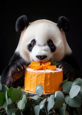 Panda Eating Orange Cake