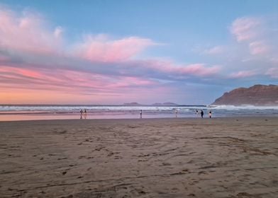 Sunset Famara Beach Scene