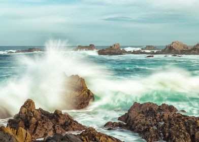 Ocean Waves Crashing on Rocks