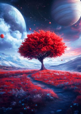 Red Tree in Alien Landscape