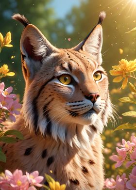 Lynx in Summer Flowers