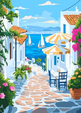 Greek Island Street Scene