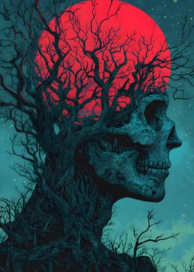 Skull Tree with Red Moon