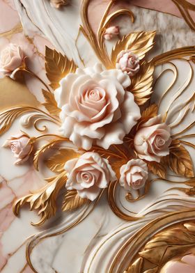 Gold & Pink 3D Roses