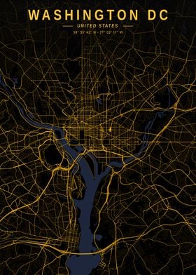 Washington DC Golden City Map