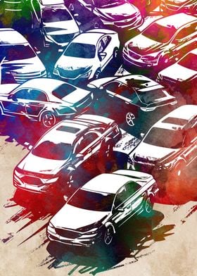 Cars Watercolor Art