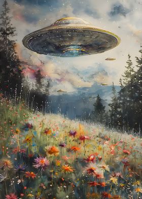 UFO Over Flower Field