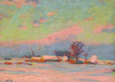 Pastel Landscape with Hay Bales