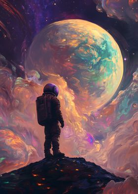 Astronaut Gazing at Planet