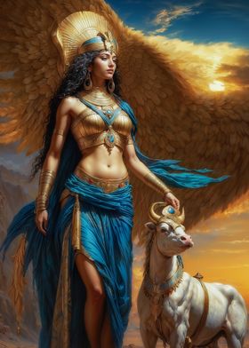 Egyptian Goddess Isis with Bull