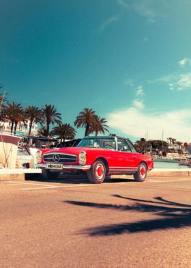 Red Classic Mercedes by the Sea