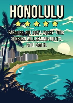 Funny Honolulu Paradise Review Travel Poster