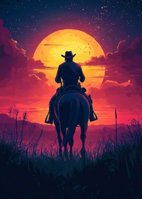 Cowboy Silhouette at Sunset