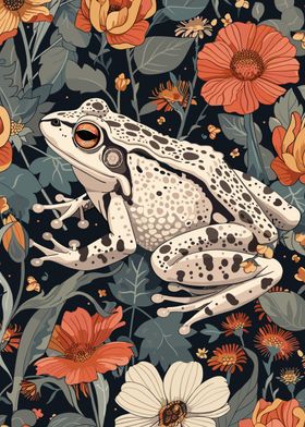 Frog in Floral Garden