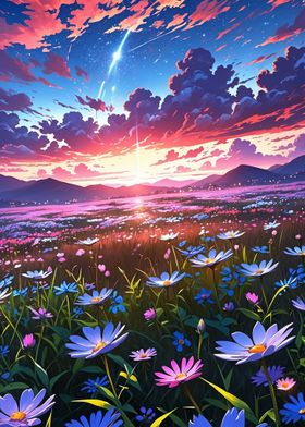 Sunset Field of Flowers