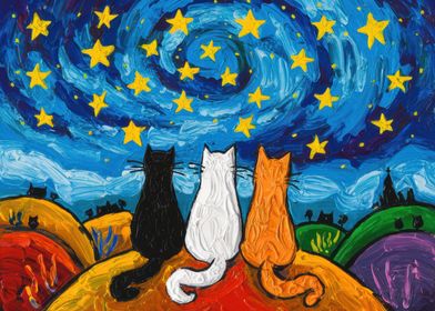 Cats Under Starry Sky