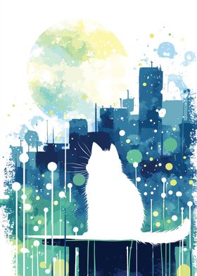 Cat Silhouette Cityscape