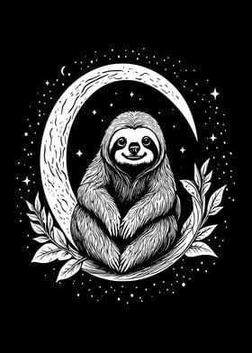 Whimsical Sloth Under the Moon – Celestial Night Sky Art