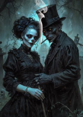 Baron Samedi and Maman Brigitte, Gothic Couple in Cemetery