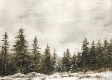 Vintage Winter Pine Forest