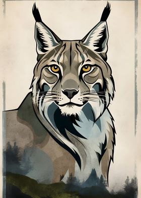 Vintage Abstract Lynx Portrait