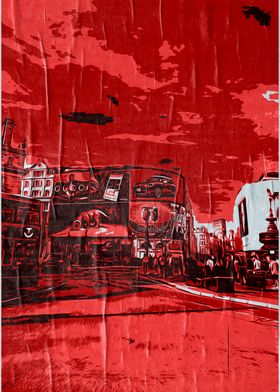 Red Cityscape Poster