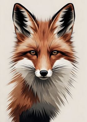 Vintage Abstract Red Fox Portrait