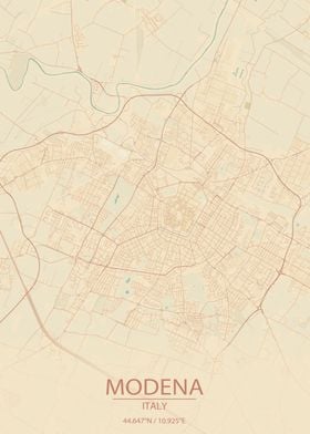 Modena Italy Vintage Style City Map