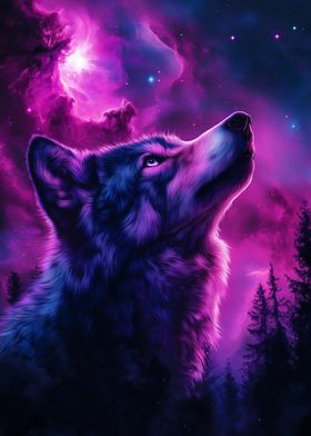 Wolf Cosmic Sky Galaxy Universe