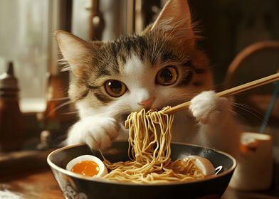 Cat Eating Ramen