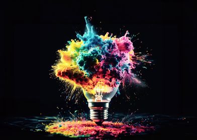 Lightbulb vintage exploding colorful powder paint