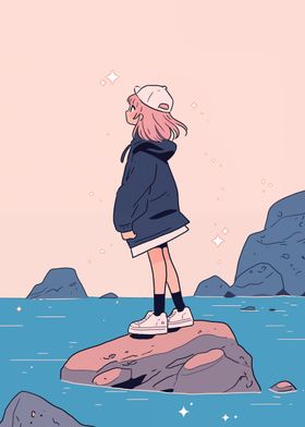 Anime Girl by the Sea